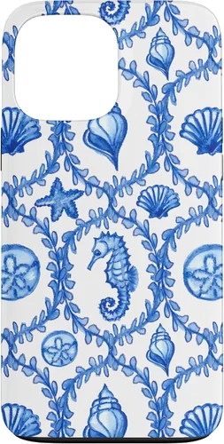Vista 23 de iPhone 16 Coastal Granddaughter Blue Shells Starfish Seahorse Preppy Case