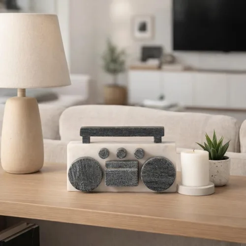 Vista 2 de Sagebrook Home Figura moderna Boombox – Decoración decorativa hecha a mano de piedra y mármol – Decoración contemporánea para el hogar y la oficina