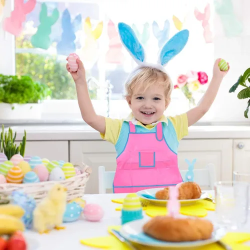 Vista 6 de GALPADA Delantal de pintura para niños, delantal de pintura, suministros de arte, delantal de plástico para niños, Rosado