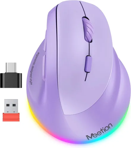 Vista 18 de MEETION Ratón ergonómico inalámbrico, Bluetooth vertical con 3 dispositivos múltiples para Bluetooth (5.3 x 2), 4 DPI 1200-3200 Ergo ratones