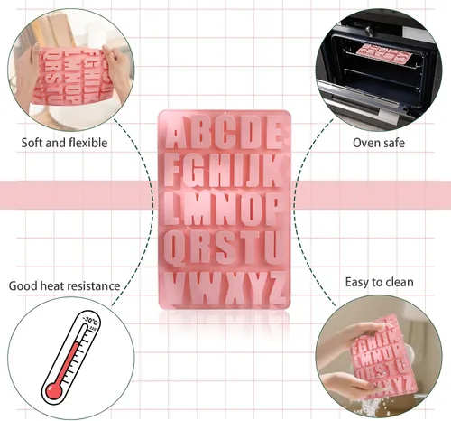 Vista 3 de 2 moldes de letras para chocolate, moldes de silicona para manualidades, adecuados para hacer chocolate, dulce de azúcar, galletas, pasteles y otros