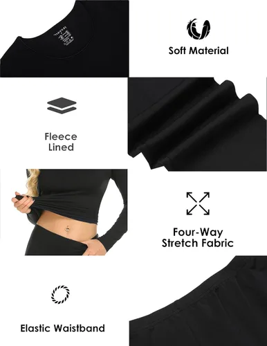 Vista 3 de Ekouaer Conjunto de ropa interior térmica para mujer, con forro polar de microforro polar largo, capa base, térmicas, conjunto de 2 piezas, tallas