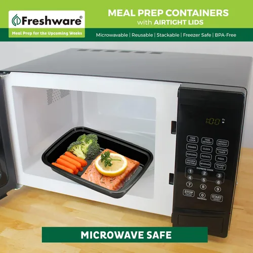 Vista 6 de Freshware Contenedores de preparación de comidas [paquete de 150] 1 compartimento con tapas, contenedores de almacenamiento de alimentos, caja