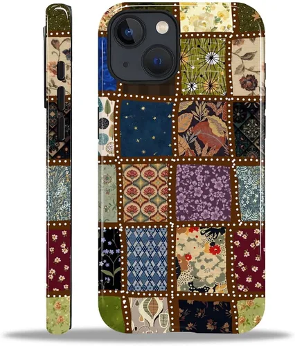 Vista 197 de Funda para iPhone 11, resistente híbrida 2 en 1, protección completa contra golpes con acabado brillante, diseño de collage de tela a cuadros