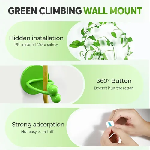 Vista 4 de HISKI Clips de pared para escalada de plantas, fijador de plantas verdes con gancho autoadhesivo, clips de pared para plantas trepadoras, clips