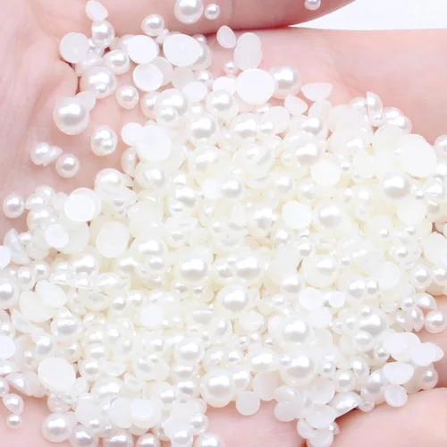 Vista 4 de RODAKY 2000 perlas medias para manualidades, perlas semicirculares con parte trasera plana para uñas, 6 tamaños, cuentas de perlas beige, diamantes