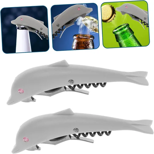 Vista 7 de DOITOOL Abridor de botellas, 2 piezas, abrebotellas de cerveza, abrebotellas de vino, diseño de forma de delfín, suministros de barra