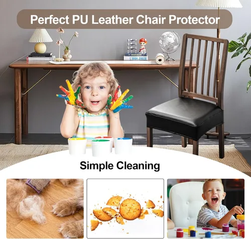Vista 5 de FUANGUI Fundas para Silla de Comedor, Juego de 2, de PU de Cuero Elástico Resistente al Agua, Fundas Deslizables para Asiento de Silla Suave