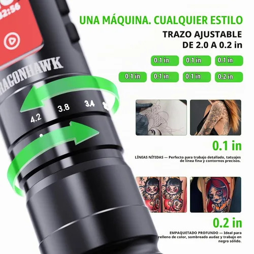 Vista 2 de Dragonhawk Kit de máquina de tatuaje inalámbrico A3 Pro con impresora
