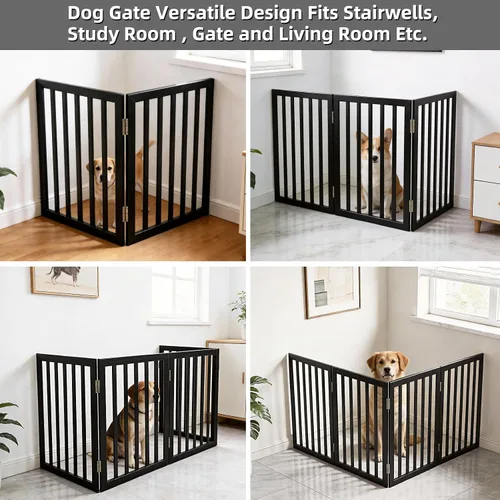 Vista 4 de Puerta para perros para interiores, valla independiente para perros, para la casa, puertas, pasillos o escaleras, puerta para mascotas plegable