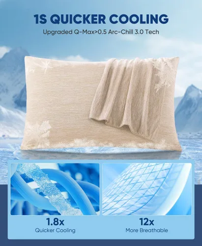 Vista 2 de LUXEAR - Fundas de almohada de enfriamiento, paquete de 2 fundas de almohada con fibra de enfriamiento Arc-Chill Q-Max 0.5 de Japón, transpirables