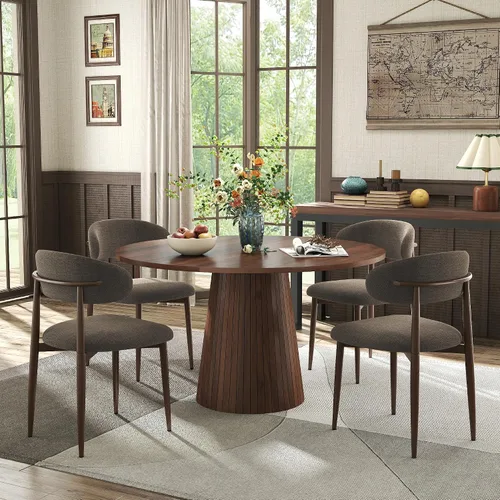 Vista 10 de Black Round Dining Table Set for 4, 47 In Kitchen Table with 4 Fabric Chair