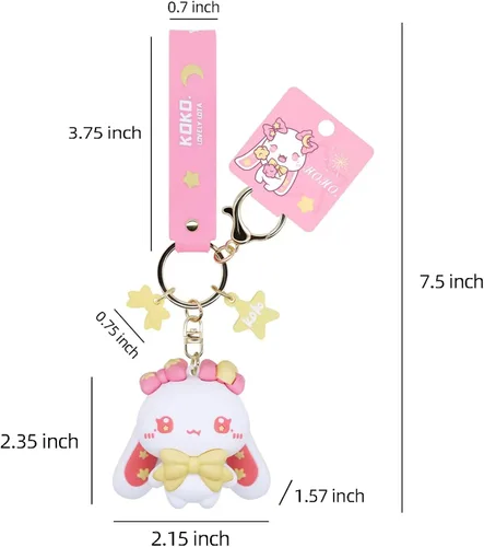 Vista 4 de HONYJOOM Lindo llavero de regalo Llavero de anime kawaii con diseño de conejo y conejo demonio para mochila colgante de bolsa