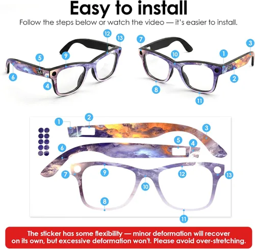 Vista 6 de Fundas protectoras compatibles con gafas Ray-Ban Meta Wayfarer Gen2/Gen1, calcomanías de vinilo 3M de alta calidad, resistentes a los arañazos