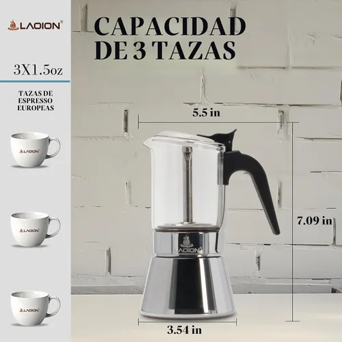 Vista 2 de LAOION Máquina de café expreso para estufa, 3 tazas de 5.4 fl oz, cafetera
