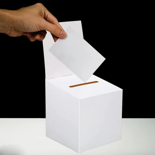 Vista 4 de 12 urnas de donación para recaudación de fondos, caja de cartón de 6 x 6 x 6 pulgadas con ranura y cabecera extraíble para recoger tarjetas