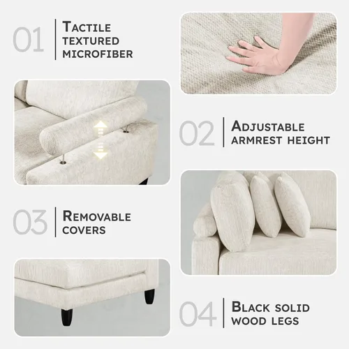 Vista 3 de Lexicon Sofá modular de 120 pulgadas, sofá modular de microfibra de gran tamaño de 4 plazas en forma de L, 6 almohadas decorativas y arreglo Beige