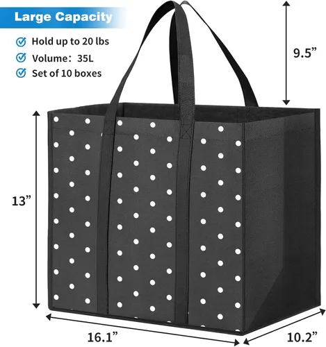 Vista 4 de Fab totes Paquete de 6 bolsas de comestibles reutilizables de 35L gran capacidad resistentes de servicio pesado, bolsas de compras reutilizables
