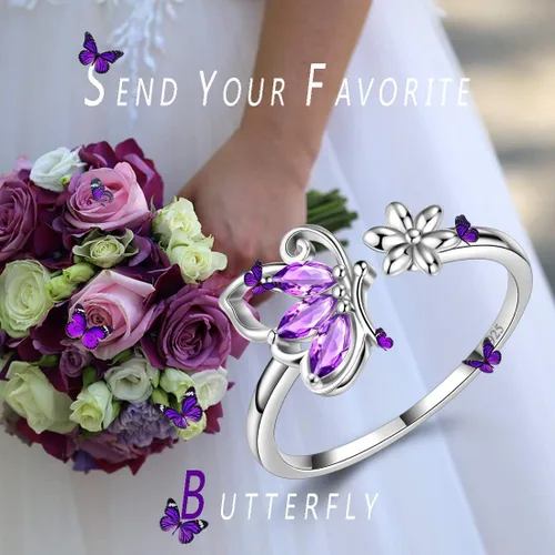 Vista 7 de 925 Sterling Silver Birthstone Butterfly Jewelry Women Crystal Animal Cute Butterflies Birthday NecklaceEarringRingBracelet Sets Birth Stone