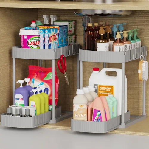 Vista 10 de Ukeetap Organizadores de almacenamiento extraíbles multiusos, organizadores debajo del fregadero/gabinete y almacenamiento para baño y cocina, Negro