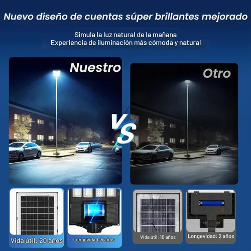 Vista 6 de Luces solares de inundación para exteriores, luz de calle con sensor de movimiento impermeable con control remoto, iluminación de seguridad