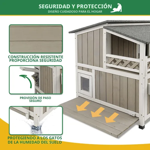 Vista 5 de Casa para gatos resistente a la intemperie con balcón grande, refugio