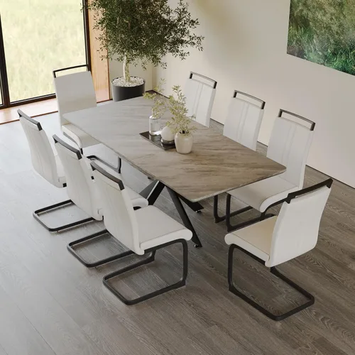 Vista 33 de Mesa de comedor de mármol para 4-8, mesa de comedor extensible de 62.4 a 78.15 pulgadas, mesa de cocina moderna, mesa rectangular que ahorra espacio