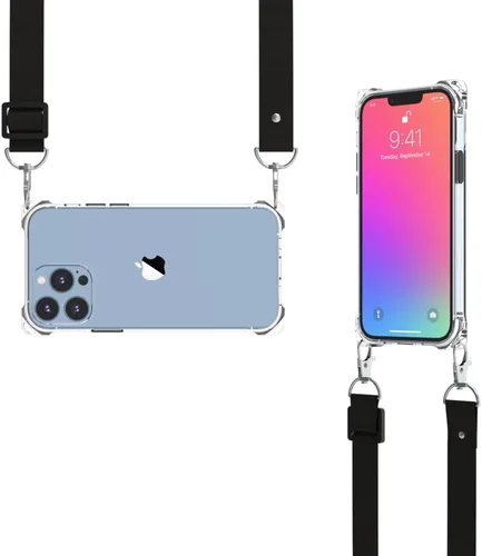Vista 9 de Funda transparente para iPhone 13 con correa cruzada ajustable desmontable, ajuste delgado, funda protectora a prueba de golpes con cordón de hombro