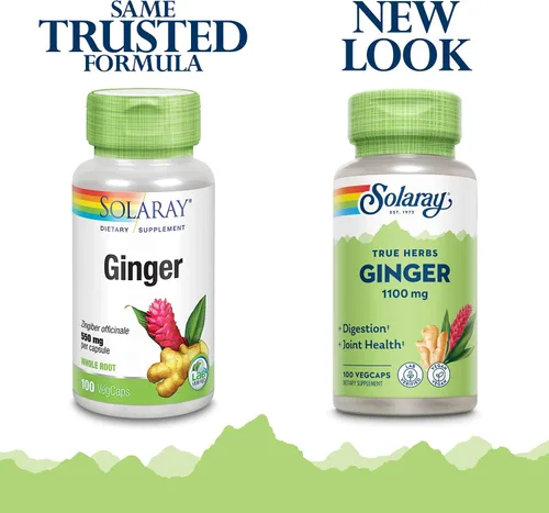 Vista 2 de SOLARAY Raíz de jengibre de 1100 mg Apoyo saludable para la digestión, las articulaciones y el movimiento y las molestias estomacales Raíz