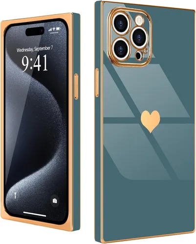Vista 21 de Compatible con iPhone 12 Funda Rectangular Bonita Chapado Dorado Lujo Corazón de Amor Funda de Teléfono para Mujeres Niñas A Prueba de Golpes