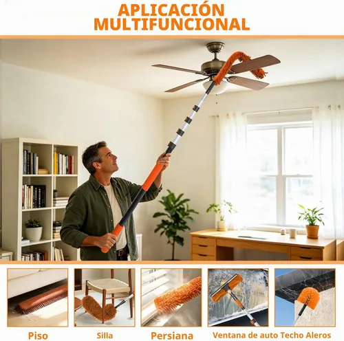 Vista 4 de Buyplus - Kit de limpieza de plumero con plumero de 1,5 a 25.6 ft de extensión de plumas, plumero de ventilador de techo de microfibra, escobilla