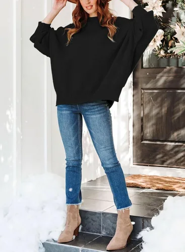 Vista 4 de ARTFREE Women's Fall Oversized Sweater Crewneck Long Sleeve Pullover Knit Sweater Tops with Side Slit