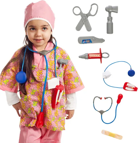 Vista 6 de IQ Toys Juego de disfraz de doctor y enfermera para niños y niñas con 2 juegos de 7 accesorios, incluyendo estetoscopios y kit médico, equipo médico