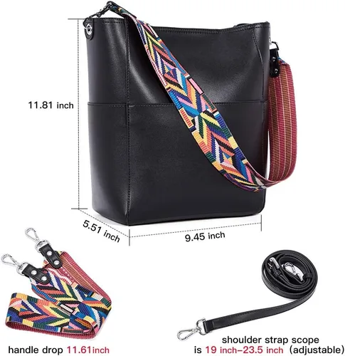 Vista 31 de BROMEN Bolsa Hobo para mujer, diseñada con cuero vegano, de hombro, bandolera