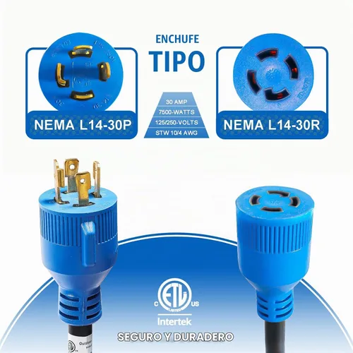 Vista 3 de Cable generador de 30 amperios y caja de entrada de alimentación, cables de generador de 15 pies de 30 amperios,Cable de alimentación de generador
