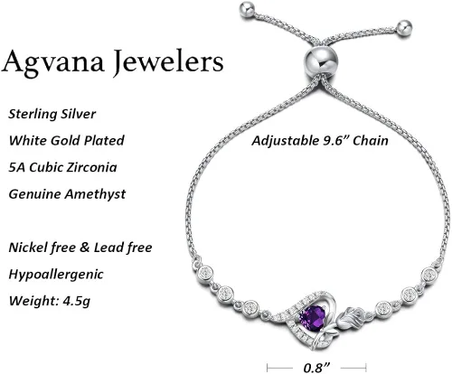 Vista 6 de AGVANA Birthstone Bracelets for Women Sterling Silver Genuine or Created Gemstone Tennis Bracelet Rose Flower Heart Jewelry Anniversary Birthday