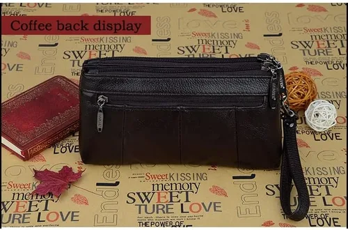 Vista 3 de Billetera de cuero genuino para mujer bolsos de mano casuales para mujeres y señoras pequeñas bolsas de dinero color A tamaño talla única