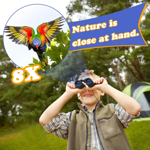 Vista 2 de Binoculares reales para niños. Regalos para niños de 3 a 12 años. Niños o niñas. Binoculares compactos de juguete de 8x21 con óptica de alta