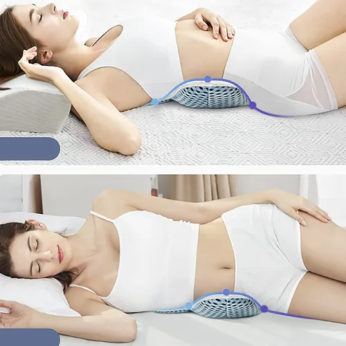 Vista 2 de OhMill Almohada de apoyo lumbar para dormir, cojín de espuma viscoelástica 3D de malla de aire para dormir de lado, espalda y estómago, cojín de Azul