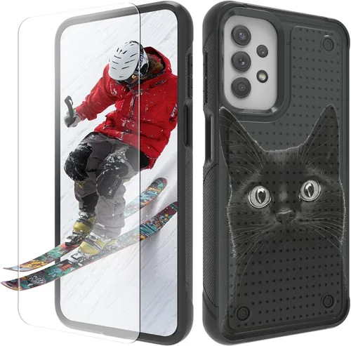 Vista 22 de Funda para Samsung Galaxy A13/A04/A04S/A23/A32 5G con protector de pantalla, parte trasera con textura de policarbonato duro, hermosa flor, diseño