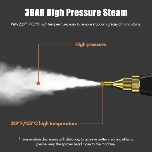 Vista 4 de Limpiador de vapor portátil de mano, máquina de limpieza de vapor a presión (rojo) Alta temperatura presurizada con cabezales de cepillo