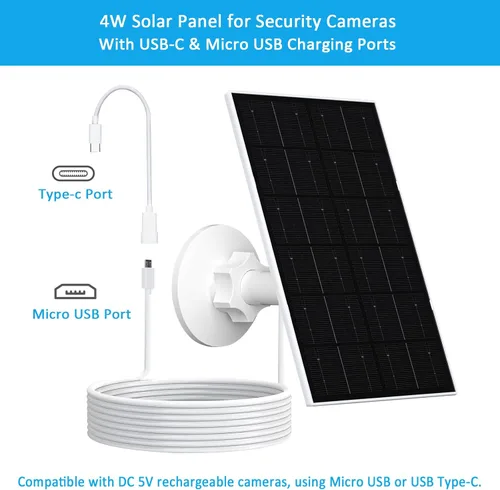 Vista 3 de Panel solar de 4 W para cámara de seguridad, cargador solar USB-C/micro USB para cámaras de batería recargable, IP66 impermeable, montaje ajustable