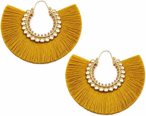 Vista 16 de Aretes de aro con borla, aretes colgantes de hilo de declaración, elegantes aretes largos con flecos, ligeros, largos y con gancho francés, para un