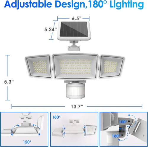 Vista 6 de Energetic - Luces solares para exteriores, 1800 lm, 192 luces LED de seguridad con sensor de movimiento con control remoto, reflector impermeable