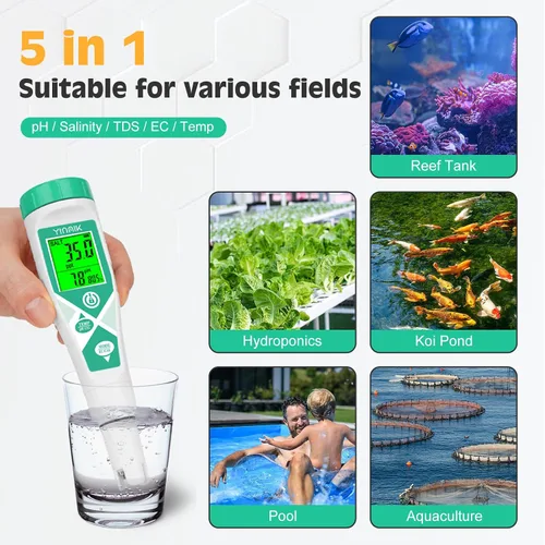 Vista 6 de Medidor de pH de salinidad, pH sal TDS EC probador para agua salada piscina acuario