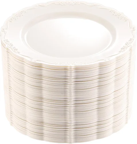 Vista 12 de DaYammi 60 platos de plástico blanco, platos de postre desechables de 7.5 A Blanco
