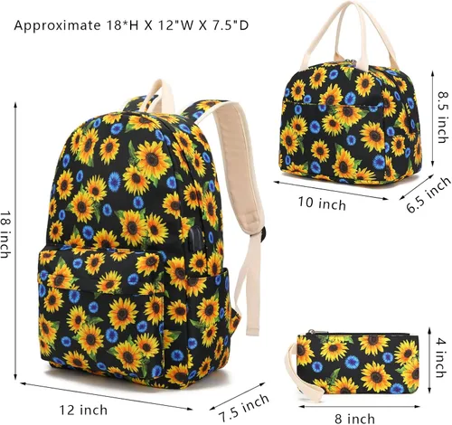 Vista 5 de Pawsky Juego de mochila escolar de lona ligera para adolescentes, niñas, mujeres, niños, bolsa de libros universitaria para laptop de 14 pulgadas