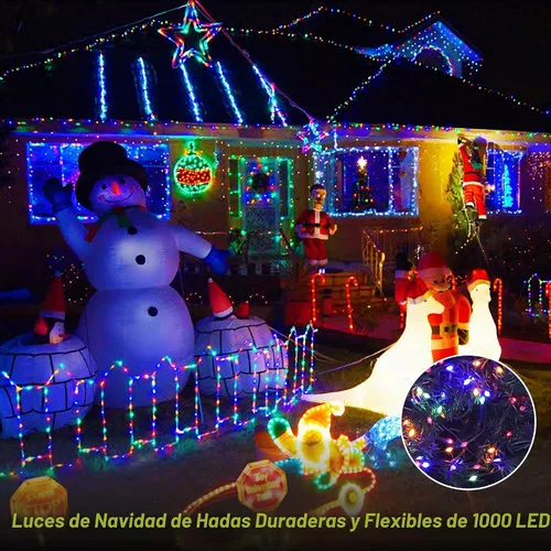 Vista 3 de Eueasy Luces de Navidad para exteriores, 1000 luces LED de 344 pies, enchufables, impermeables, con control remoto, 8 modos con temporizador