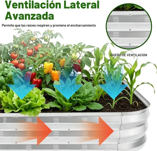 Vista 3 de Kit de cama de jardín elevada galvanizada, grandes camas de jardín elevadas de metal para verduras, maceta galvanizada elevada, cajas de jardín