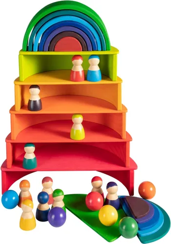 Vista 6 de Bolas Montessori de madera arcoíris de 1.8 pulgadas, juguetes de bolas de madera coloridas/pastel/natural para niños pequeños y bebés